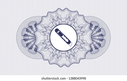 Blue passport rosette with cutter icon inside