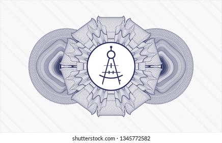 Blue passport rosette with drawing compass icon inside