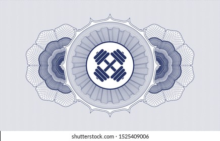 Blue passport rosette with dumbbell icon inside