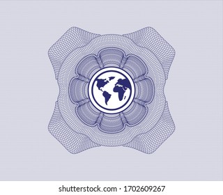 Blue passport rosette. with earth icon inside