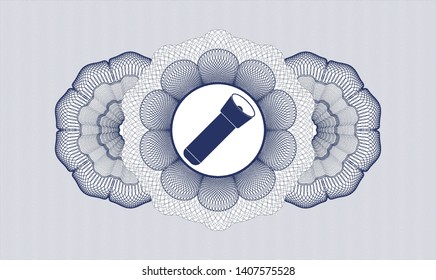 Blue passport rosette with flashlight icon inside