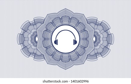 Blue passport rosette with headphones icon inside
