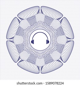Blue passport rosette with headphones icon inside