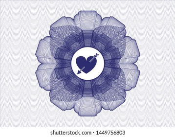Blue passport rosette with heart with arrow icon inside