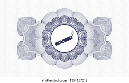 Blue passport rosette with joint, cigarette icon inside