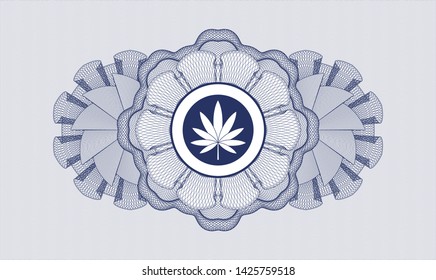 Blue passport rosette with marijuana leaf icon inside