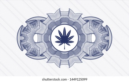Blue passport rosette with marijuana leaf, weed icon inside