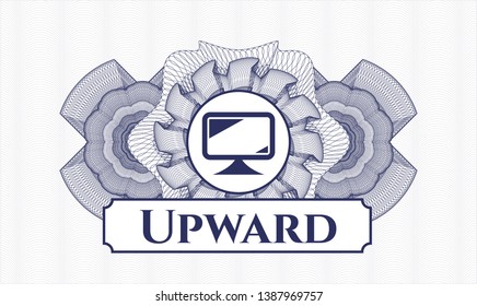 Blue passport rosette with monitor icon and Upward text inside