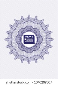 Blue passport rosette with newspaper icon inside