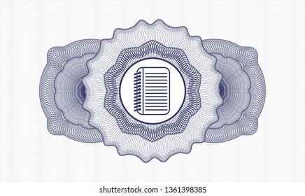 Blue passport rosette with note book icon inside