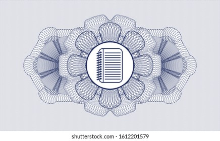 Blue passport rosette with note book icon inside