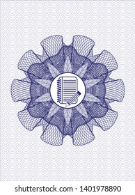 Blue passport rosette with notebook with pencil icon inside