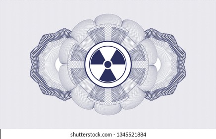 Blue passport rosette with nuclear, radioactive icon inside
