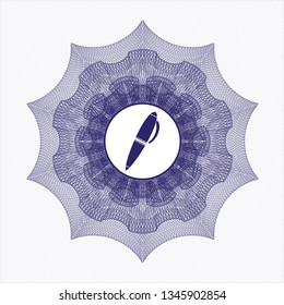Blue passport rosette with pen icon inside