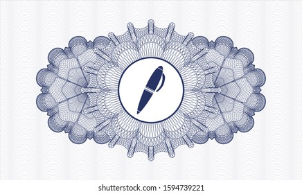 Blue passport rosette with pen icon inside