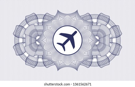 Blue passport rosette with plane icon inside