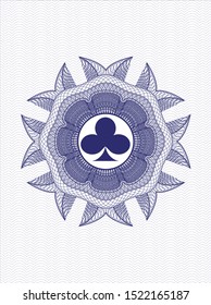 Blue passport rosette with poker clover icon inside