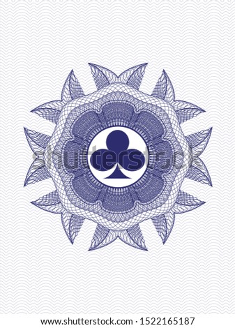 Blue passport rosette with poker clover icon inside