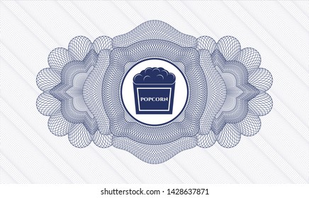 Blue passport rosette with popcorn icon inside