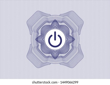 Blue passport rosette with power icon inside