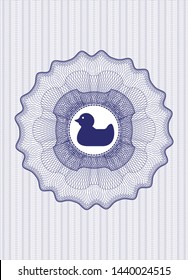 Blue passport rosette with rubber duck icon inside