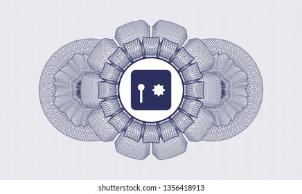 Blue passport rosette with safe, safety deposit box icon inside