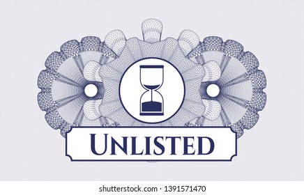 Blue passport rosette with sand clock icon and Unlisted text inside
