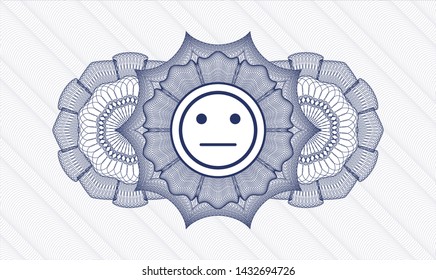 Blue passport rosette with serious face icon inside