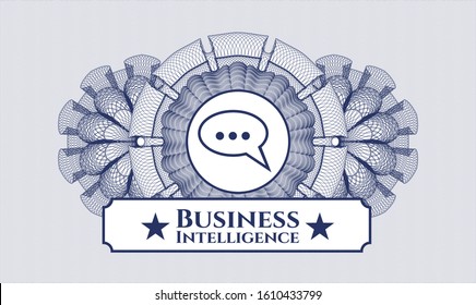 Blue passport rosette with speech bubble icon and Business Intelligence text inside