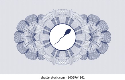 Blue passport rosette with sperm icon inside