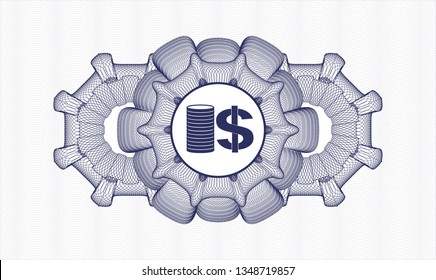 Blue passport rosette with stack of coins icon inside