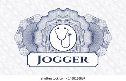 Blue passport rosette with stethoscope icon and Jogger text inside