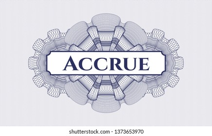 Blue passport rosette with text Accrue inside