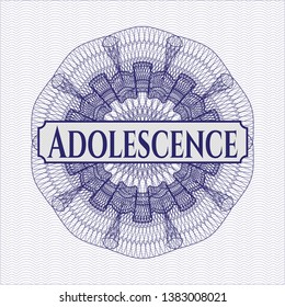 Blue passport rosette with text Adolescence inside