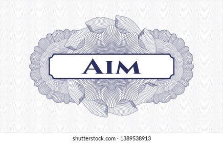 Blue passport rosette with text Aim inside