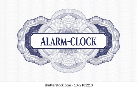 Blue passport rosette with text Alarm-clock inside