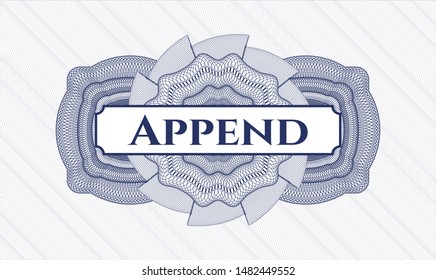 Blue passport rosette with text Append inside