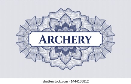 Blue passport rosette with text Archery inside
