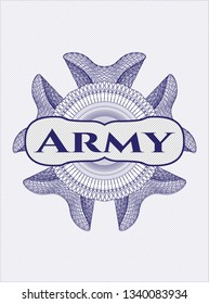 Blue passport rosette with text Army inside