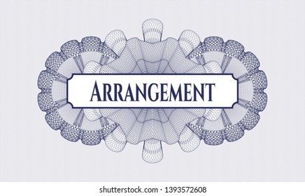 Blue passport rosette with text Arrangement inside