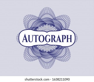 Blue passport rosette with text Autograph inside