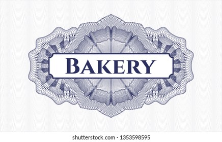 Blue passport rosette with text Bakery inside