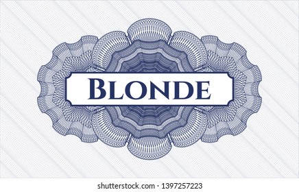 Blue passport rosette with text Blonde inside
