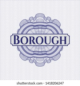 Blue passport rosette with text Borough inside