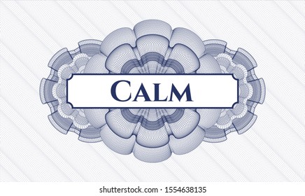 Blue passport rosette with text Calm inside