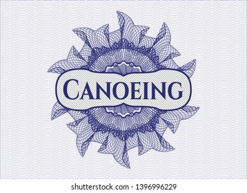 Blue passport rosette with text Canoeing inside