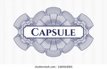 Blue passport rosette with text Capsule inside