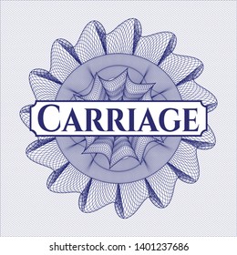 Blue passport rosette with text Carriage inside