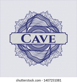 Blue passport rosette with text Cave inside