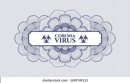 Blue passport rosette with text Coronavirus inside